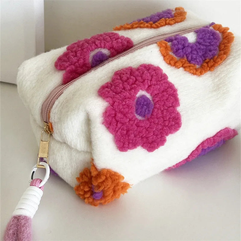 Plush Flower Makeup Bag – Fluffy Cosmetic Travel Pouch