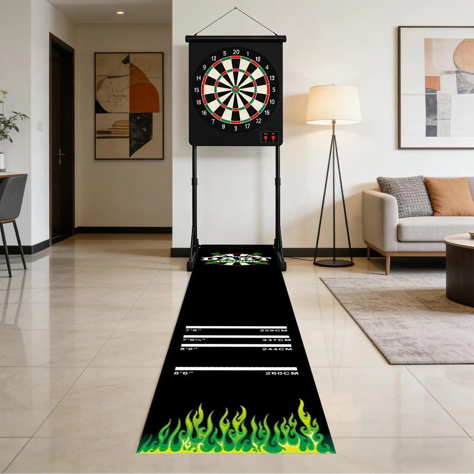 Darts Mat Non-Slip Floor Protector | 4 Throw Distances 300x34cm Dart Board Mat Peaceful Pleasures Health and Wellness