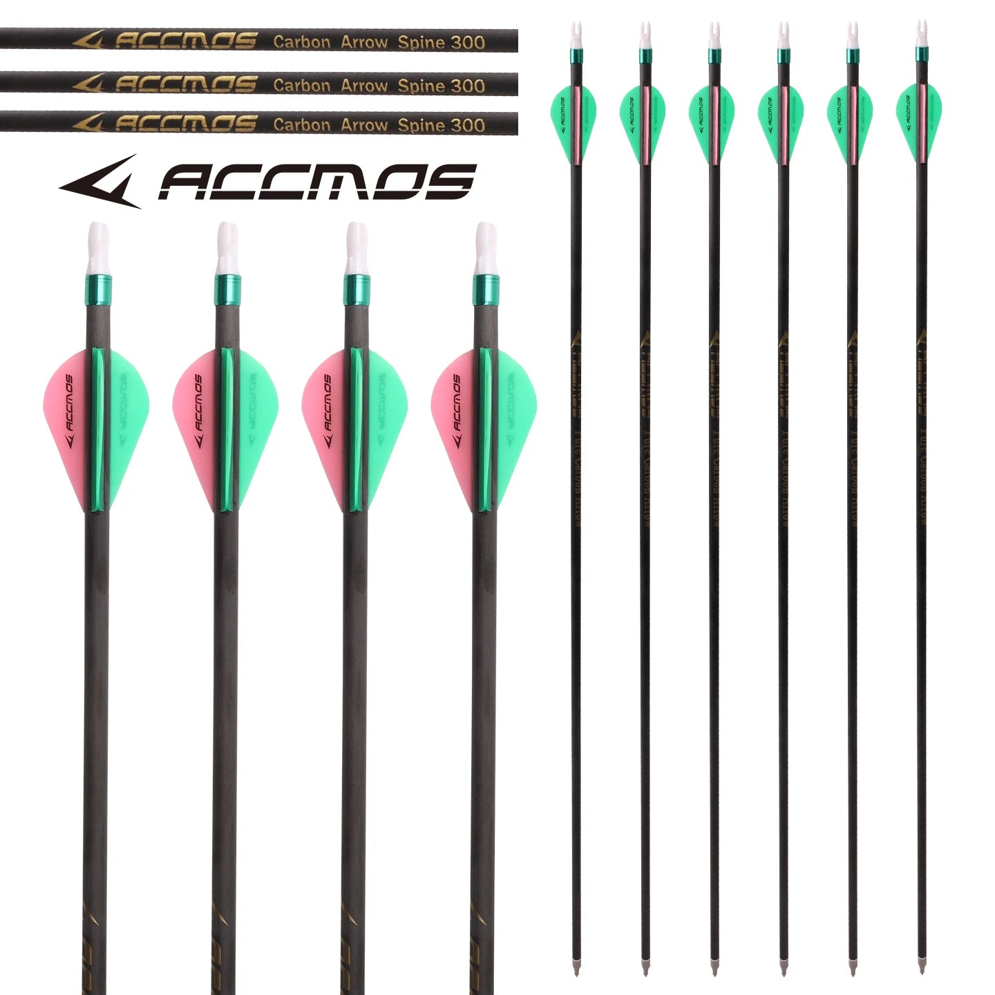 6 12 ACCMOS Beginner Arrow ID6 2 Spine 300 800 Green Pink Feather