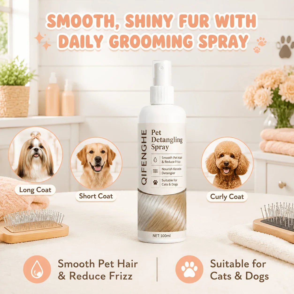 Pet Detangler Spray for Dogs & Cats – Coconut Oil & Vitamin C