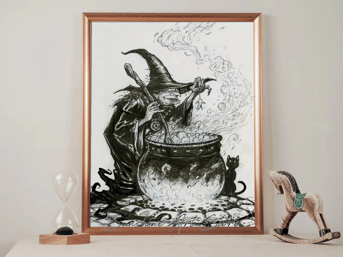 Witch Dark Goddess Black Magic Poster Canvas Printing Witch Black Cat Wall Art Decor Gothic Style Girls Room Bar Wall Decoration Peaceful Pleasures Health and Wellness ZLH5259 90x130cm No Frame