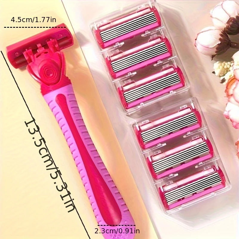 Women's Manual Safety Razor with 6-Layer Steel Replacement Blades