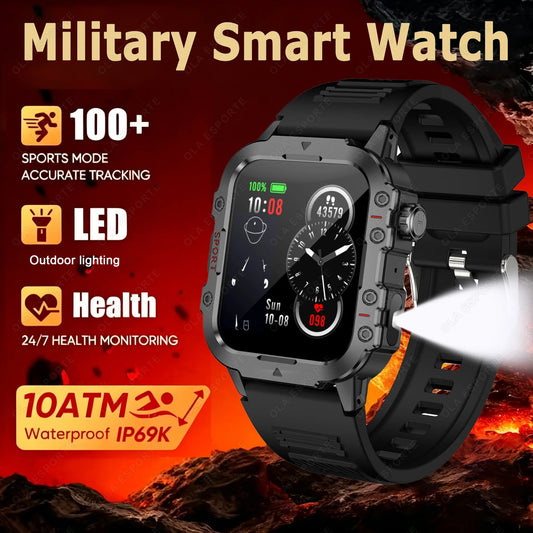 2026 Smartwatch Military Outdoor Sports Waterproof Watches For Man Woman LED Flashlight Health Monitoring Bluetooth Watches New Peaceful Pleasures Health and Wellness