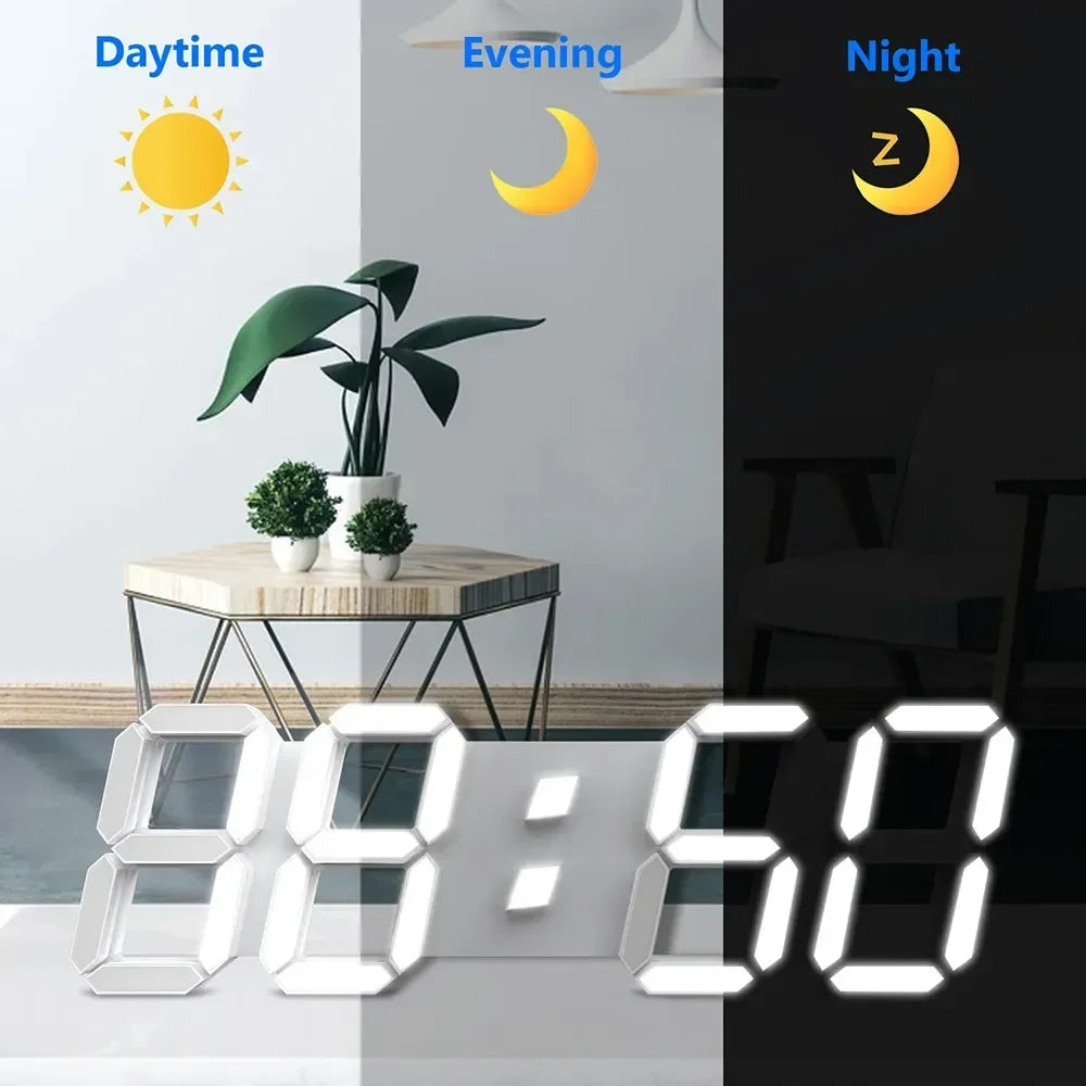 15" LED Digital Wall Clock with Remote – Time Date Temp