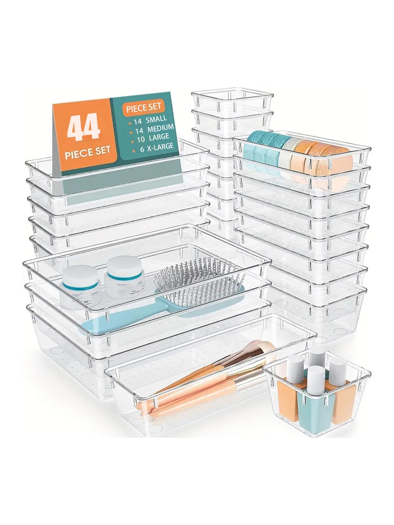 44pcs Clear Plastic Drawer Organizer Set with Dividers Home Organization Peaceful Pleasures Health and Wellness
