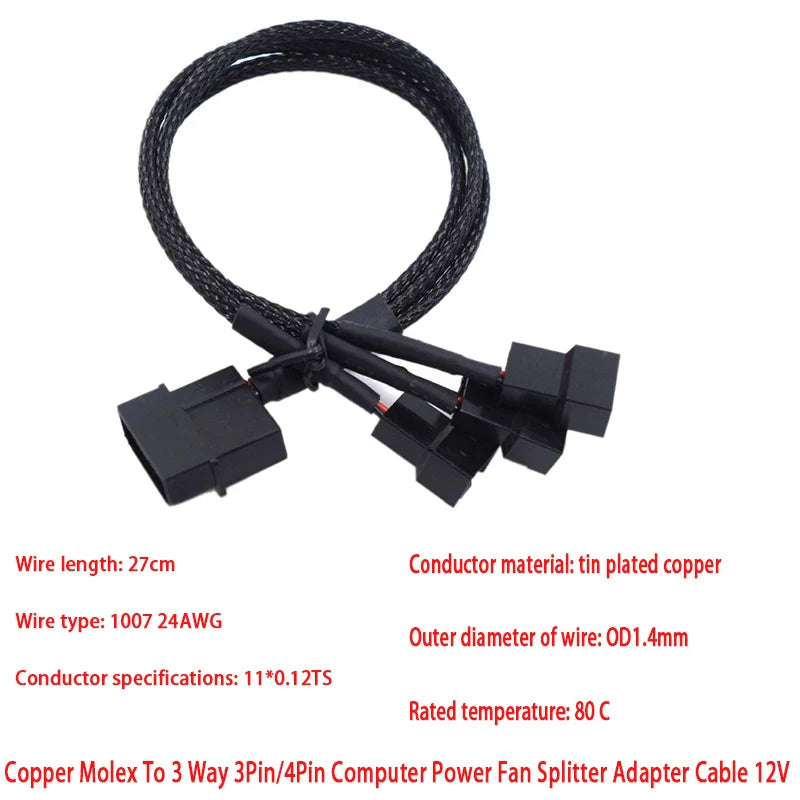 DC 5521 to 4-Pin PWM 2-Way PC Fan Power Adapter Cable 12V