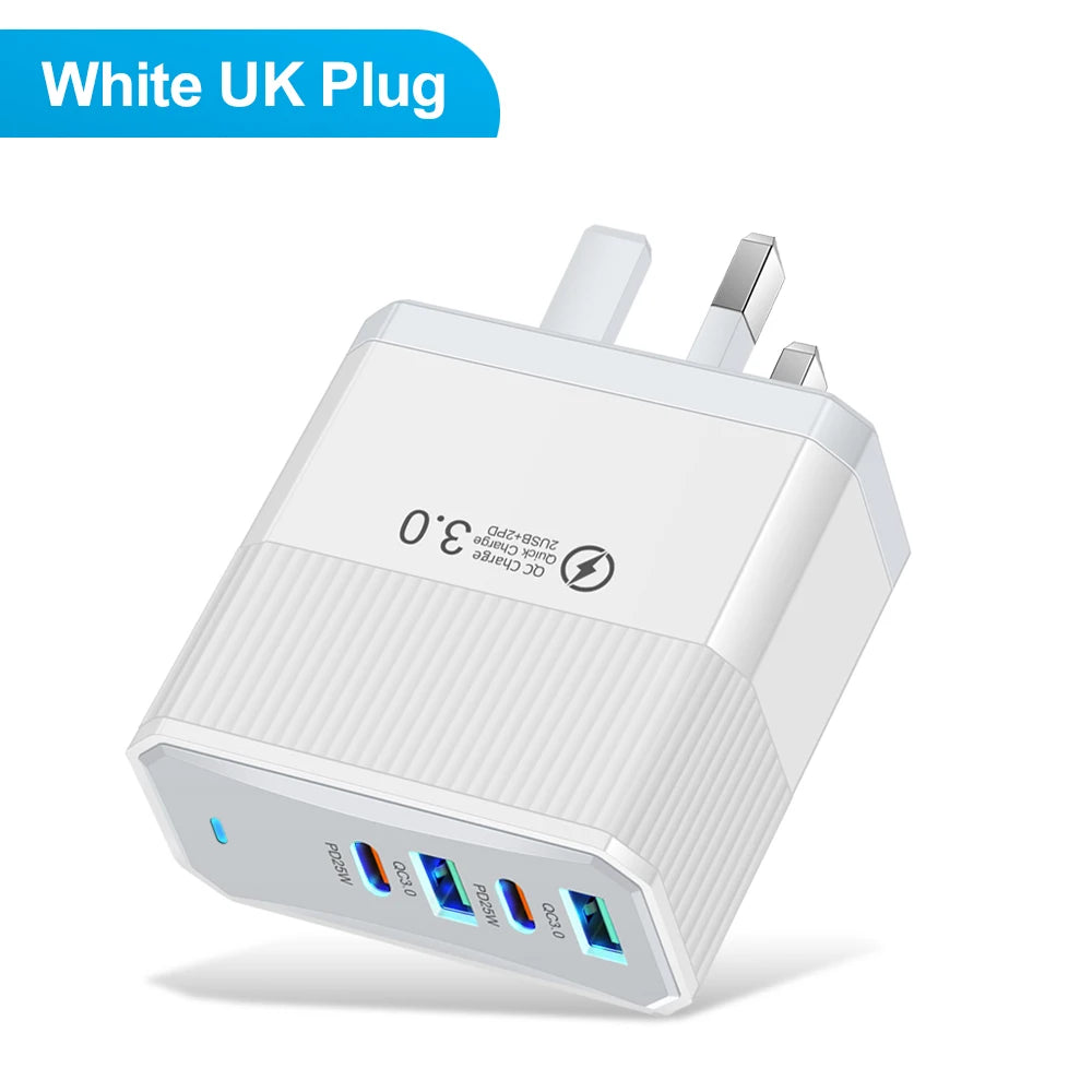 4-in-1 100W Fast Charger | 4-Port USB-C PD & QC3.0 Wall Adapter Peaceful Pleasures Health and Wellness UK White