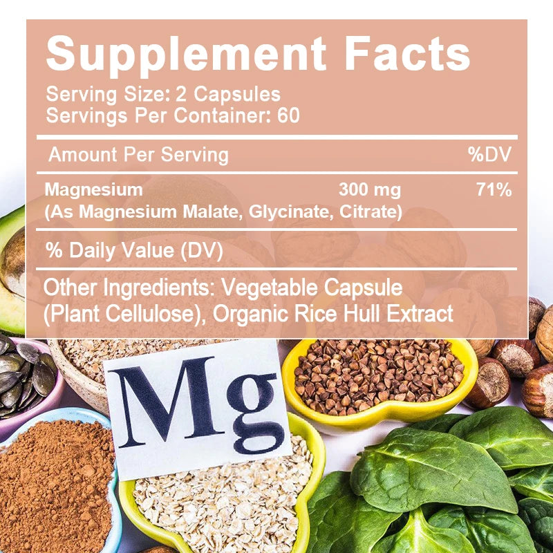 Magnesium Complex Capsules 300mg – Triple Blend (Glycinate, Malate, Citrate) Dietary Supplement Peaceful Pleasures Health and Wellness