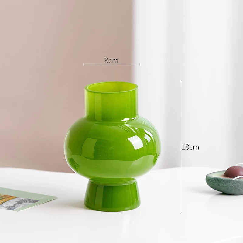Green Glass Vase | Hydroponics Plant Pot & Floral Decor