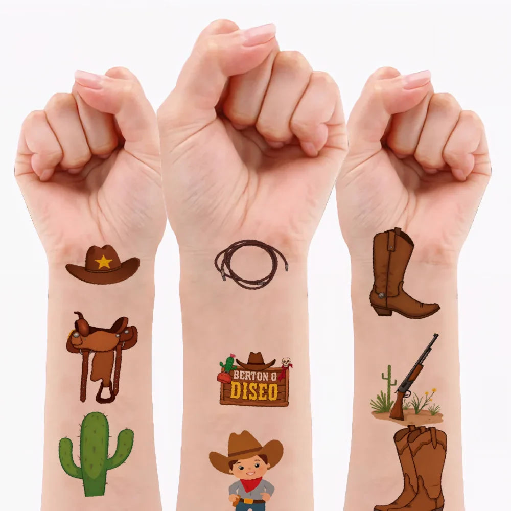 54-Piece Cowboy Temporary Tattoos for Kids – Waterproof Stickers