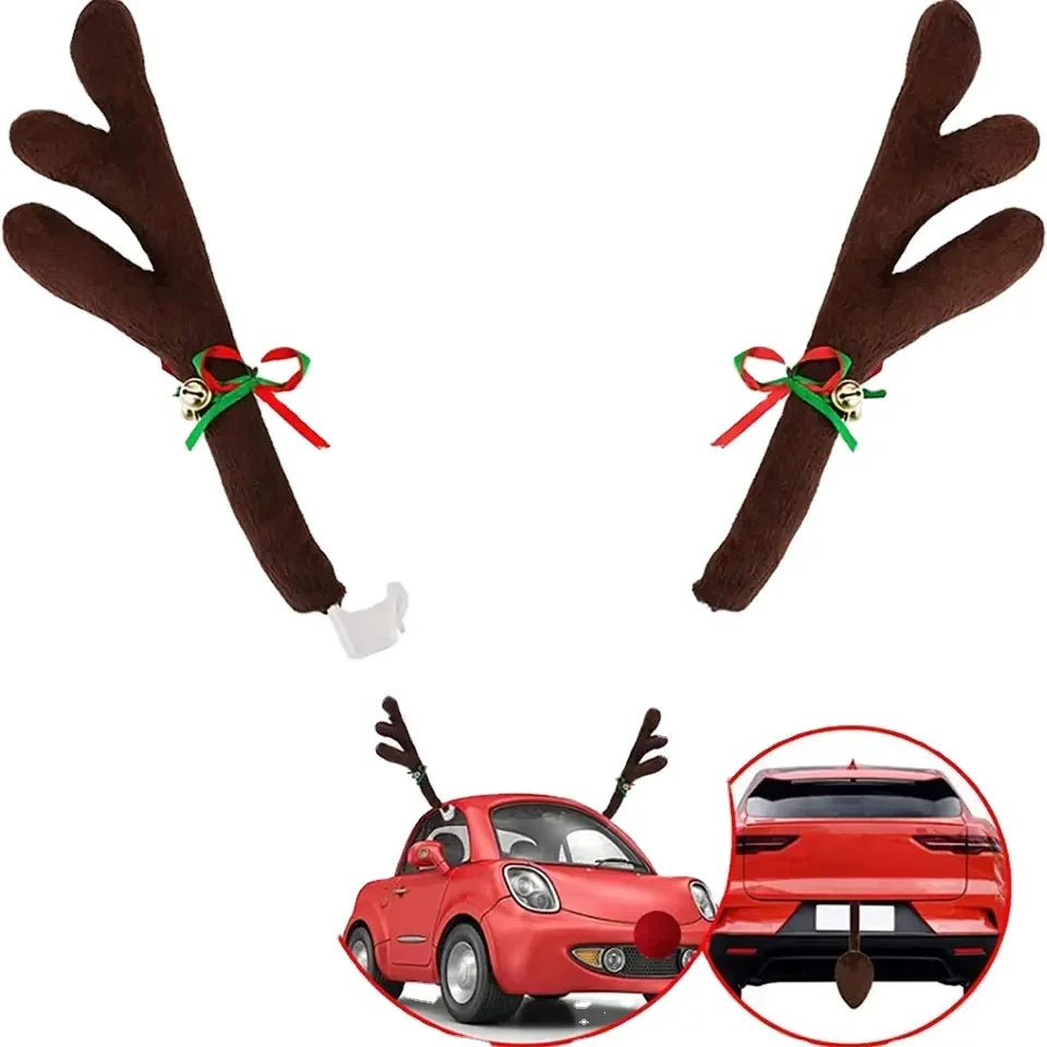 Christmas Reindeer Car Decoration Kit – Antlers, Nose & Tail