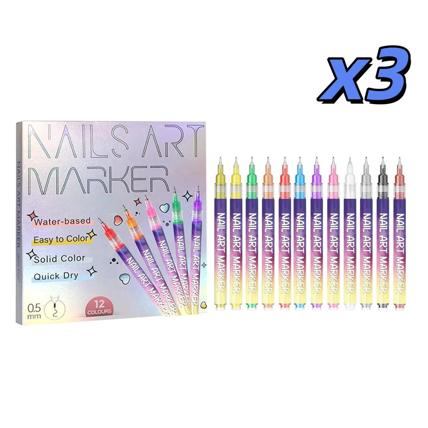 12-Color Nail Art Marker Pen Set | 0.5mm Fine Tip, Quick Dry