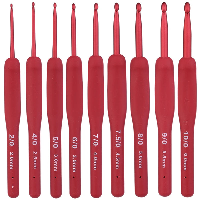 9PCS Red Crochet Hook Ergonomic Handle for Arthritic Hands Extra Long Knitting Needles for Beginners and Crocheting Yarn Tool Peaceful Pleasures Health and Wellness red