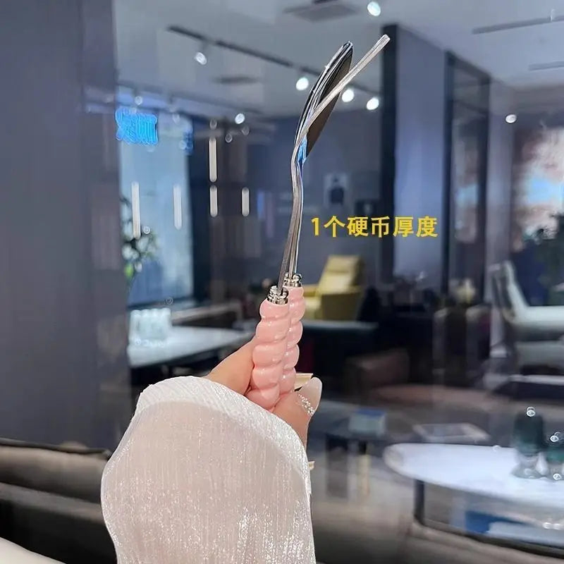 2026 New 304 Stainless Steel Spoon Girl Pearl Five-color Imitation Ceramic Handle Spoons Household Long Handled Dining Spoon Peaceful Pleasures Health and Wellness