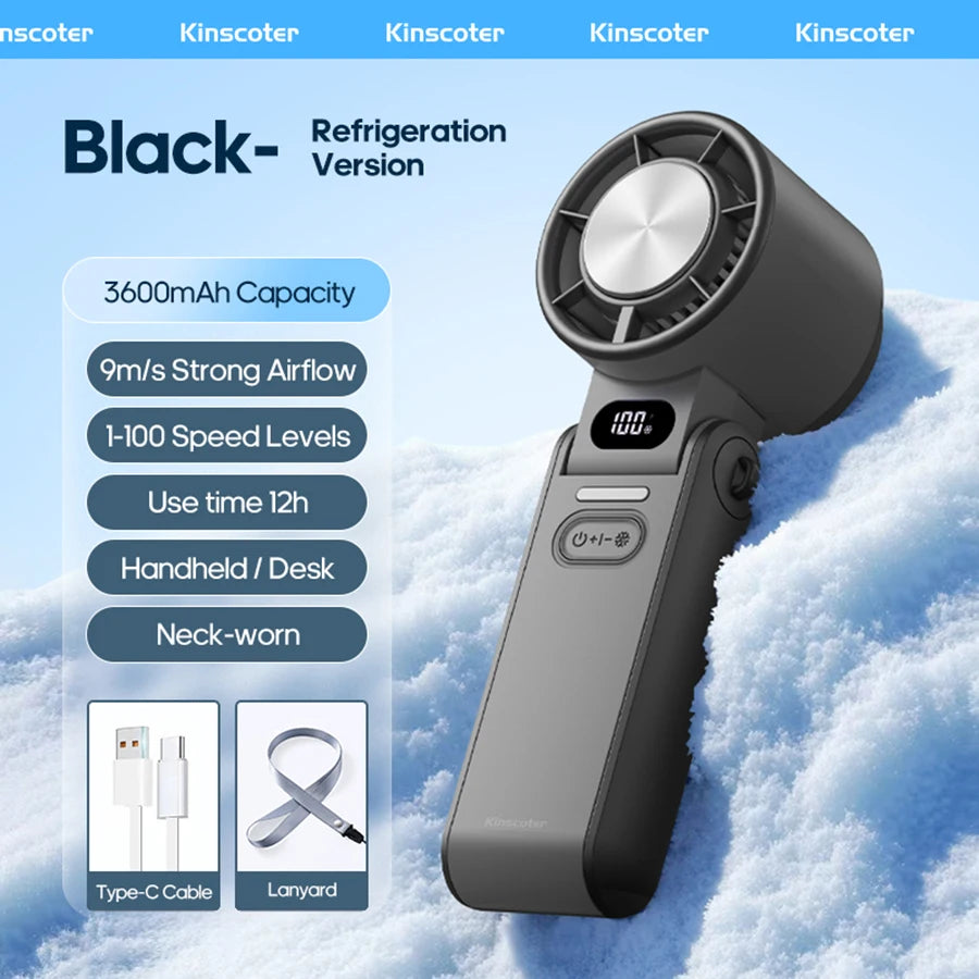 Portable Cooling Handheld Fan – 3600mAh, 100 Speeds, Foldable