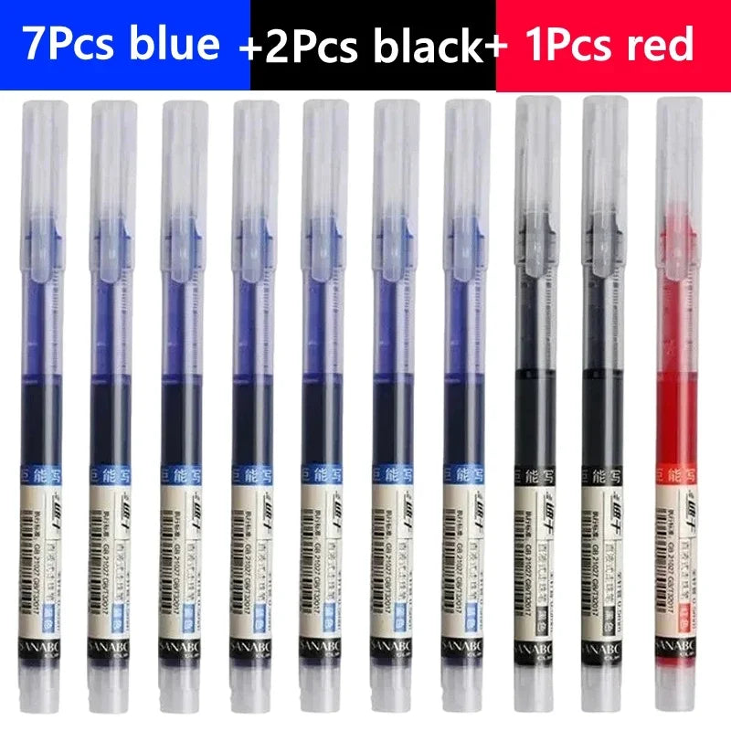 3-24Pcs Straight Liquid Gel Pen Quick-drying, Large-capacity 0.5mm Black Blue Ink for Writing School Office Stationery Supplies Peaceful Pleasures Health and Wellness 7 blue 2 black 1 red