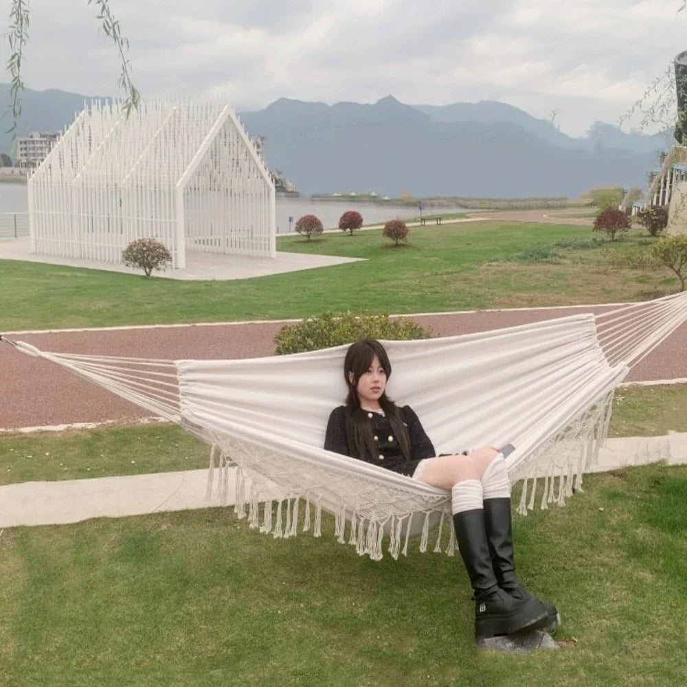 Boho Double Hammock – 2 Person Canvas Swing with Tassels
