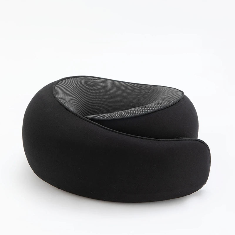 High-Density Memory Foam Neck Travel Pillow 360° Surround Support Ergonomic Design for Airplane Travel Comfort Peaceful Pleasures Health and Wellness Neck Pillow Black