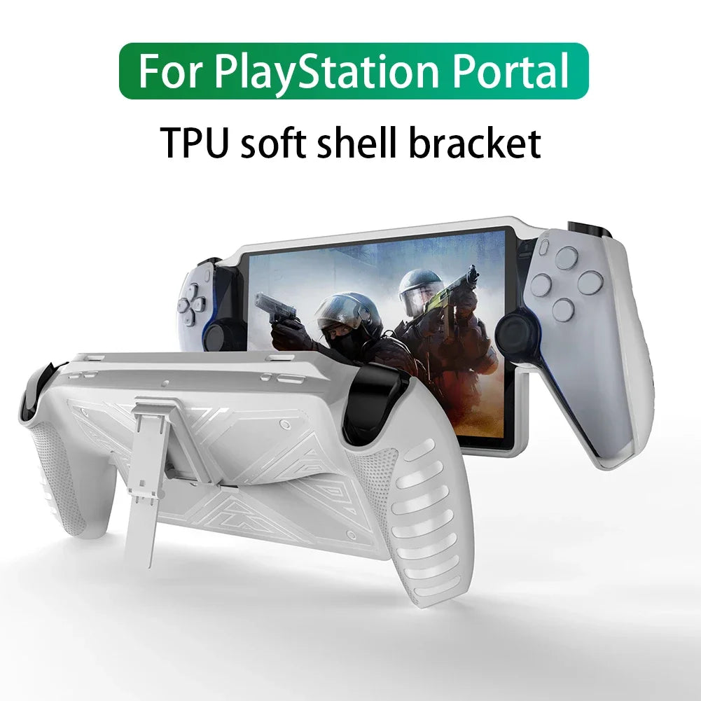 For Playstation Portal Gaming Console Controller Protector Cover Case with Stand TPU Sleeve Skin Game Machine Grip Shell Case Peaceful Pleasures Health and Wellness White C