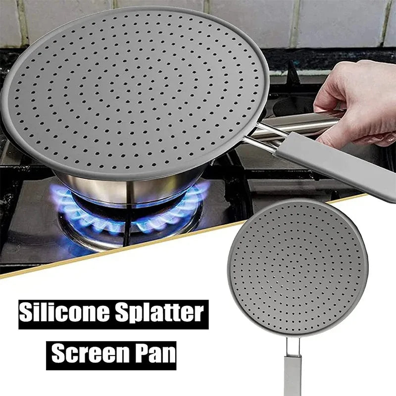 Silicone Splatter Screen with Stainless Steel Handle – Heat-Resistant Oil Splash Guard for Frying Pans