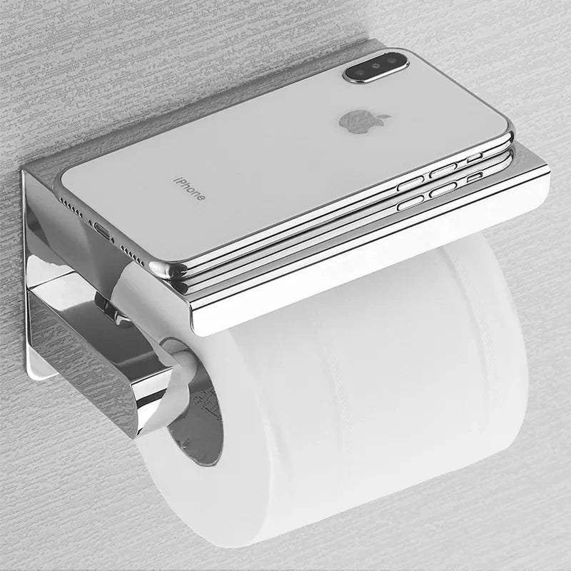No-Drill Stainless Steel Toilet Roll & Paper Towel Holder
