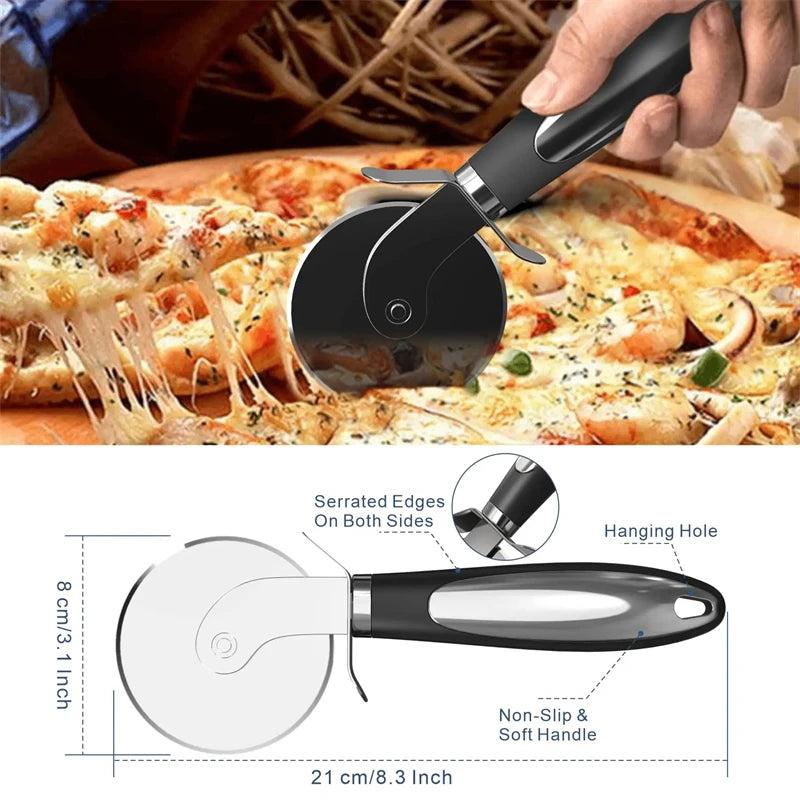 2-Pack Stainless Steel Pizza Cutter Wheel | Finger Guard, Non-Slip Handle – Dishwasher Safe Pizza & Pastry Slicer