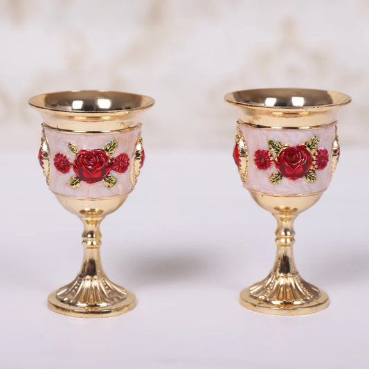 Rose Pattern Alloy Wine Goblets Set of 2 | Bar & Party Decorative Wine Goblets Peaceful Pleasures Health and Wellness 2pcs
