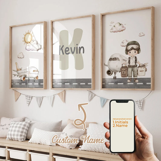 Personalized Pilot Name Canvas Wall Art – 3-Piece Set Canvas Wall Art Peaceful Pleasures Health and Wellness GA-N027-3pcs 21x30cm Unframed