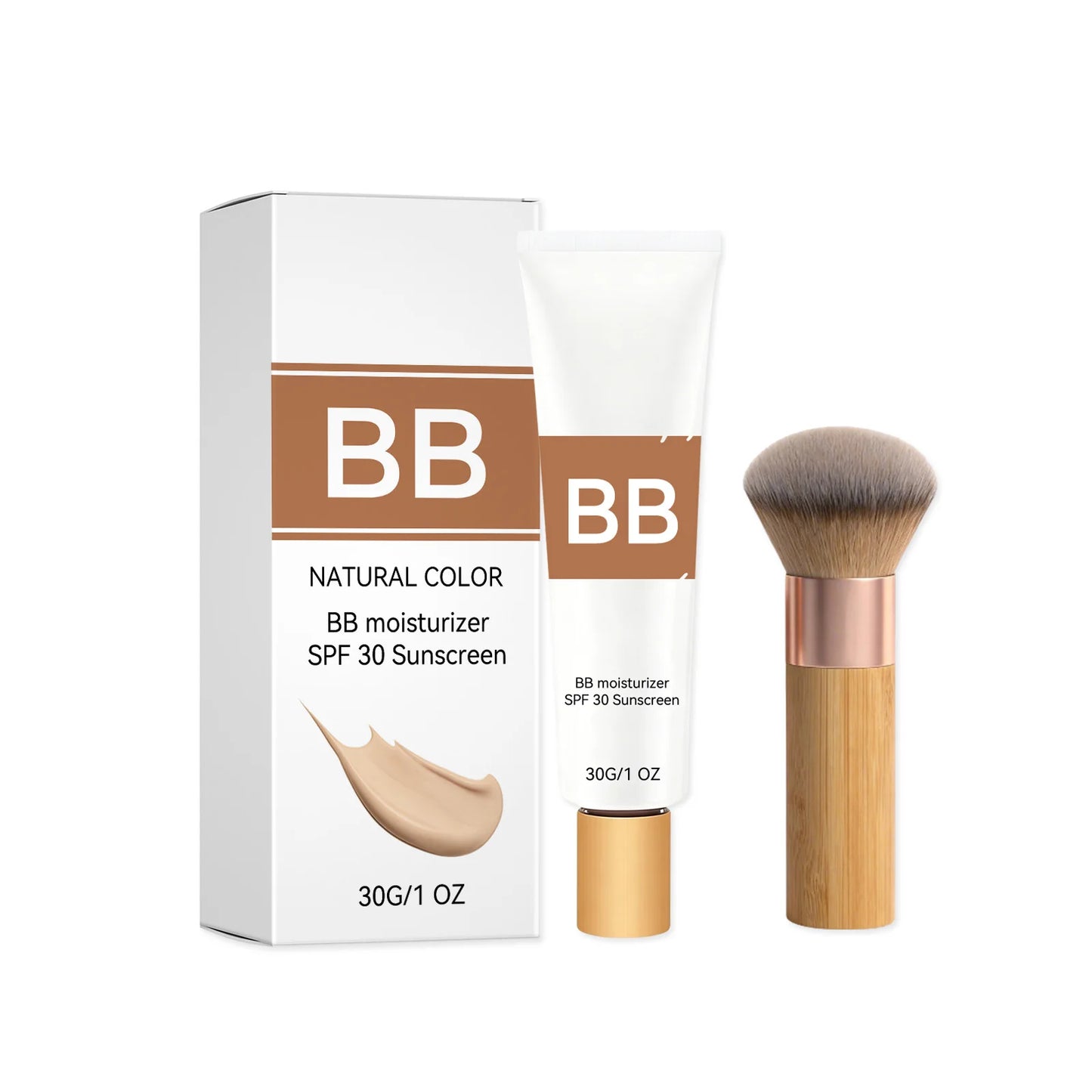 SPF30 BB Cream with Brush – Waterproof, Moisturizing & Concealing