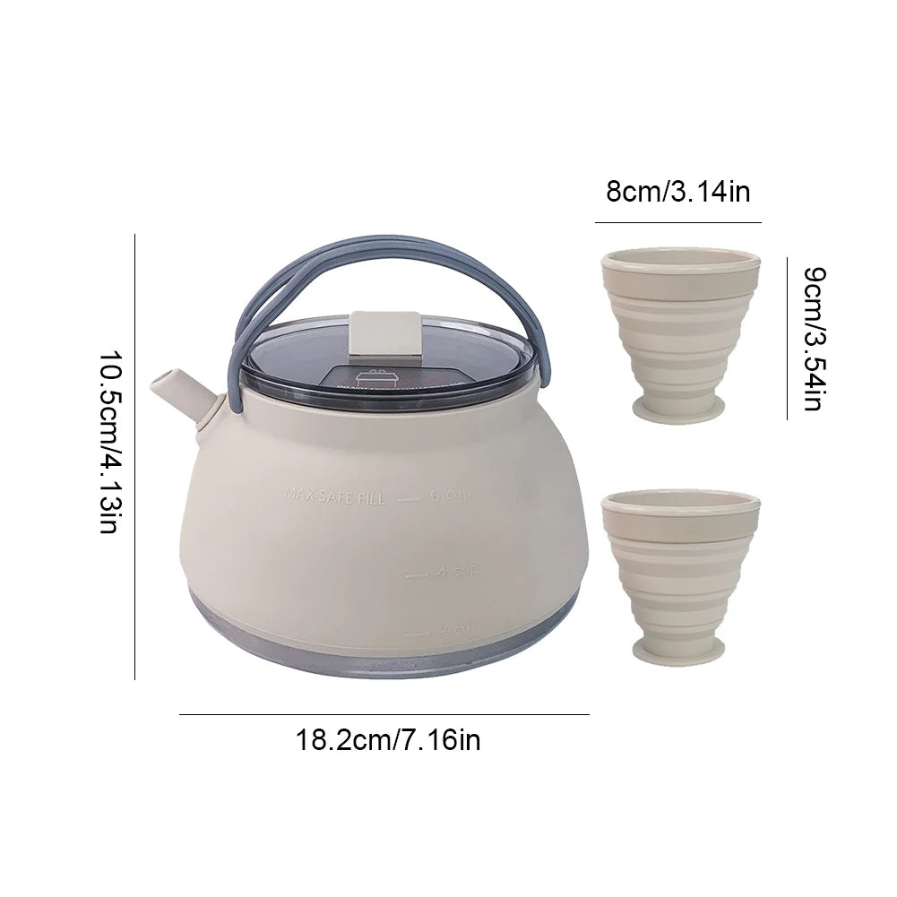 Outdoor Folding Silicone Kettle Portable Mini Boiling Water Pot with Handle Camping Kettle Pan Pot for Travel Picnic Tableware Peaceful Pleasures Health and Wellness