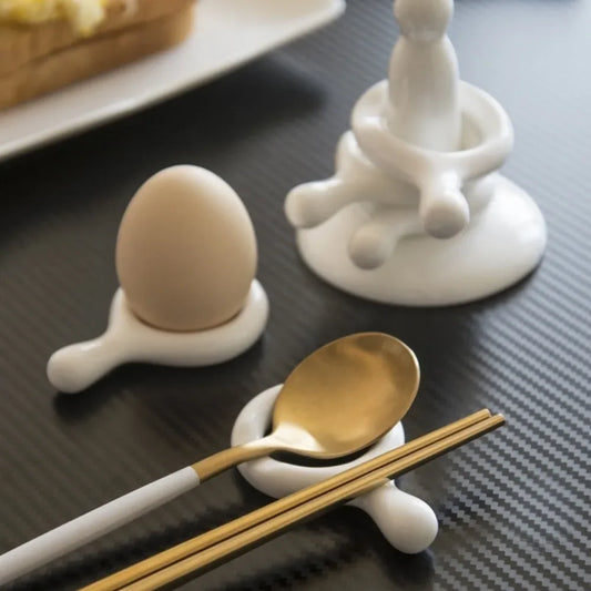 New Ceramic Chopstick Holders Kitchenware Spoon Rest Chopstick Egg Stand for Dining Table Decoration Home Ornament Utility Tools Peaceful Pleasures Health and Wellness
