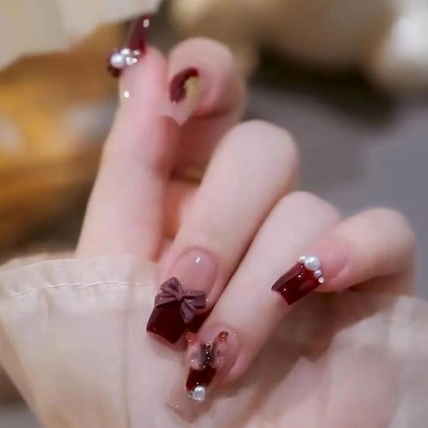 24pcs Glossy Red Press on Nails with White flowers Decor Coffin Head Fake Nails Full Cover Wearable Sweet Korean False Nails Peaceful Pleasures Health and Wellness style 8