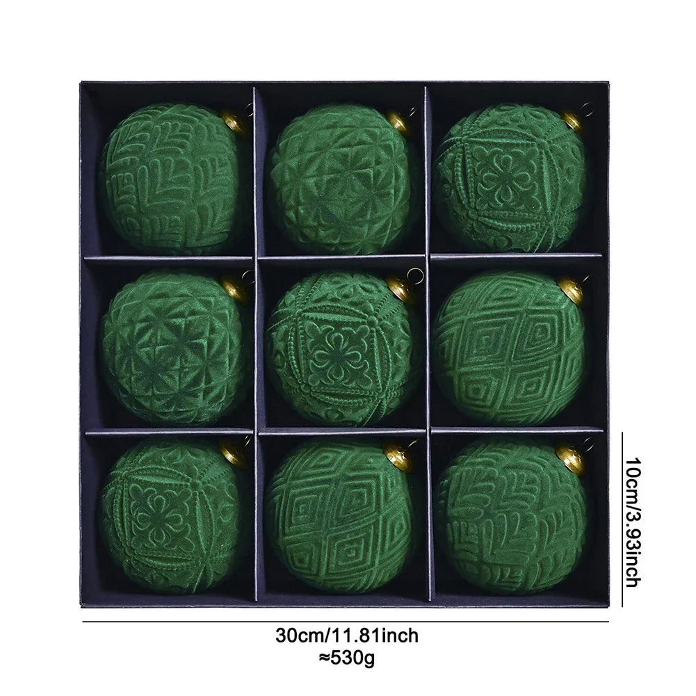 9-Pack Velvet Christmas Ball Ornaments 10cm | Tree & Home Decor