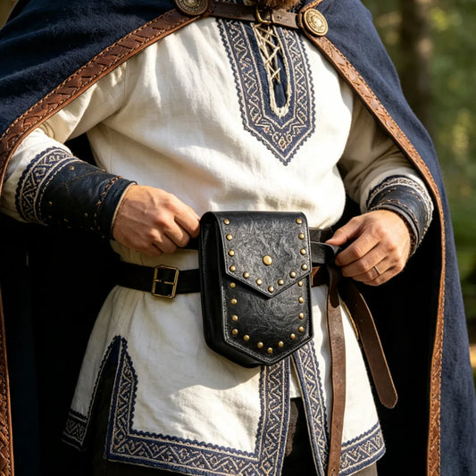 Viking Rivet Leather Waist Pouch Medieval Retro Belt Bag LARP Peaceful Pleasures Health and Wellness