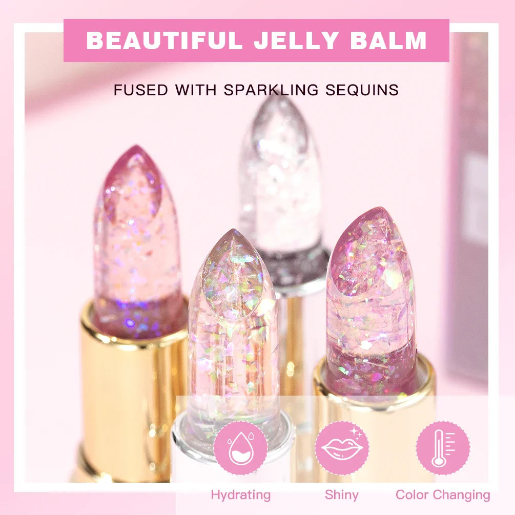 QiBest Glitter Lip Balm – Color-Changing Crystal Jelly Lipstick