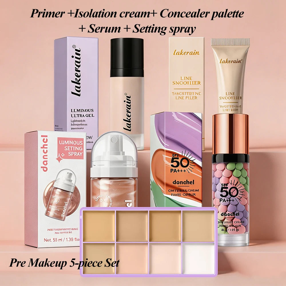 Pre Makeup 5-piece Set Primer,Isolation Cream,Concealer Plate,Essence,Setting Spray Long Hold Makeup Moisturising Pre Makeup Kit Peaceful Pleasures Health and Wellness Pre Makeup Set