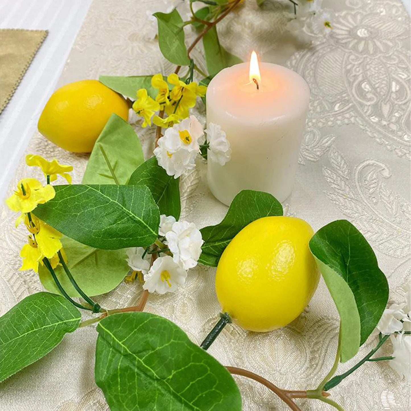 Artificial Lemon Garland Hanging Rattan Fake Eucalyptus Leaves Front
