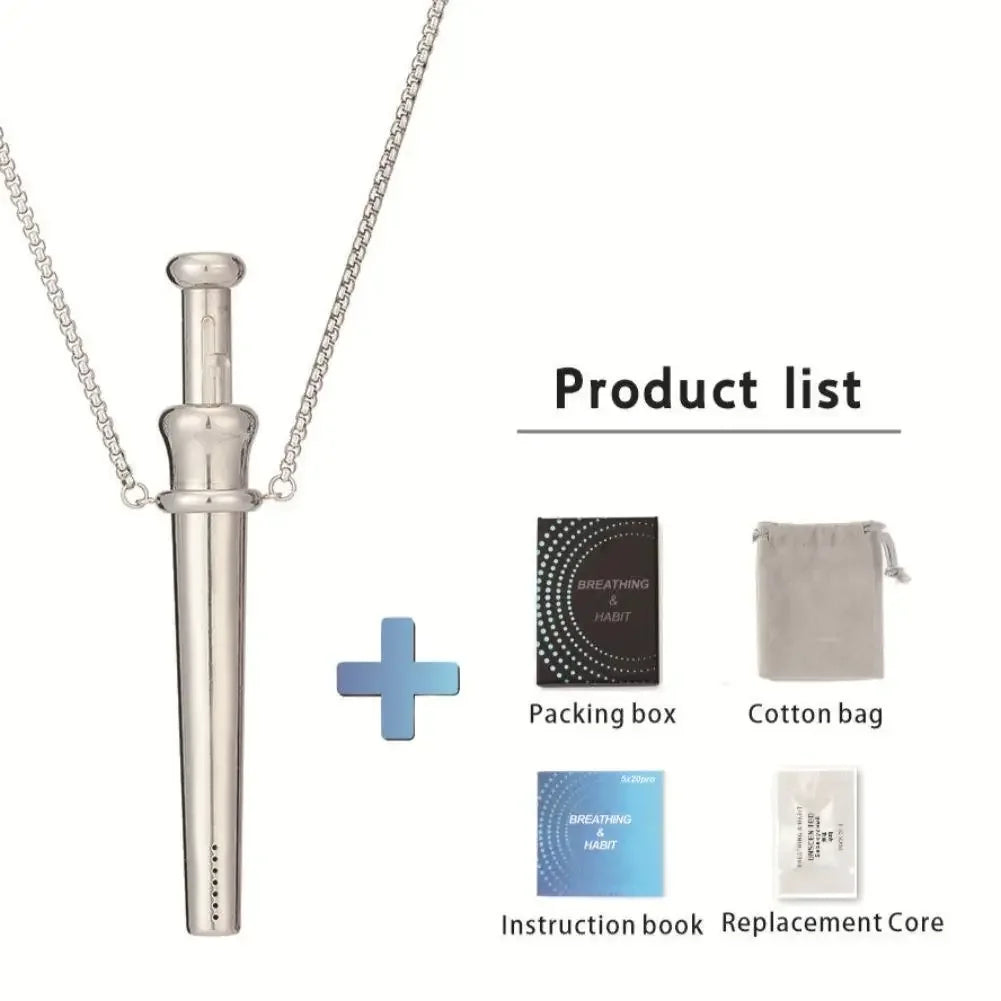 Anxiety Breathing Necklace Meditation Pendant for Stress Relief Natural Calm Quit Vaping Tool for Mindfulness Exercises Peaceful Pleasures Health and Wellness Silver Pro