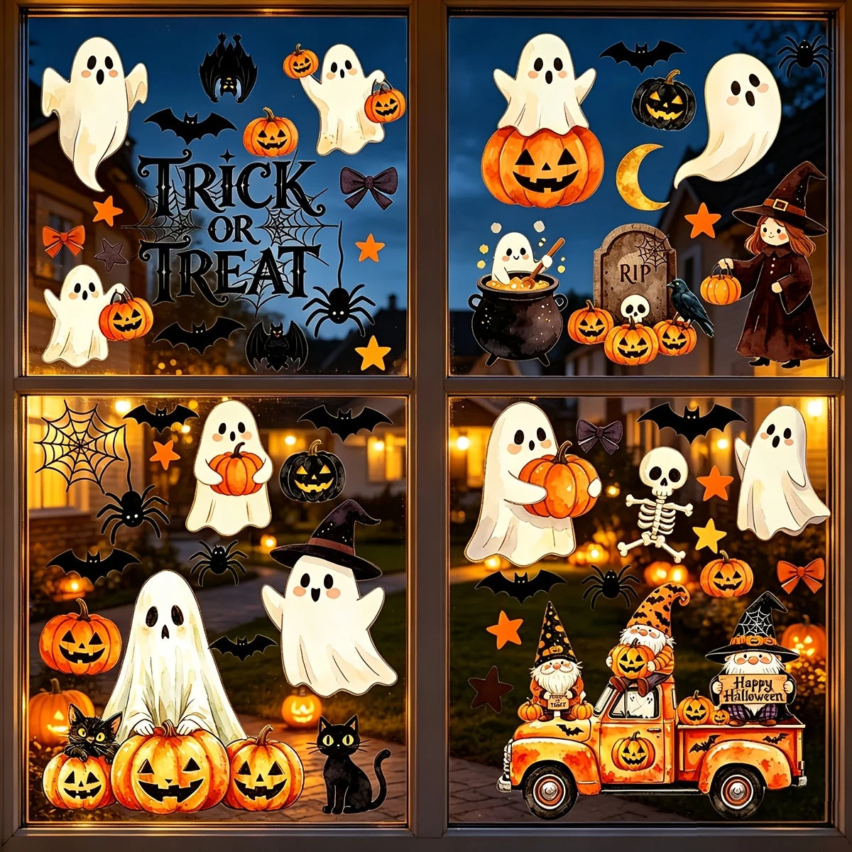 6 Sheets 56 Unique Designs Halloween Static Window Clings Watercolor