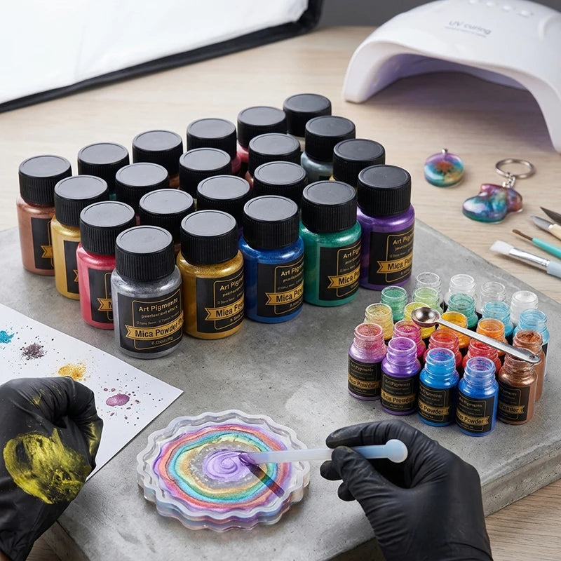 Mica Powder Pearlescent Pigment Set – 12 to 20 Colors for Resin, Soap, Nails & Lip Gloss