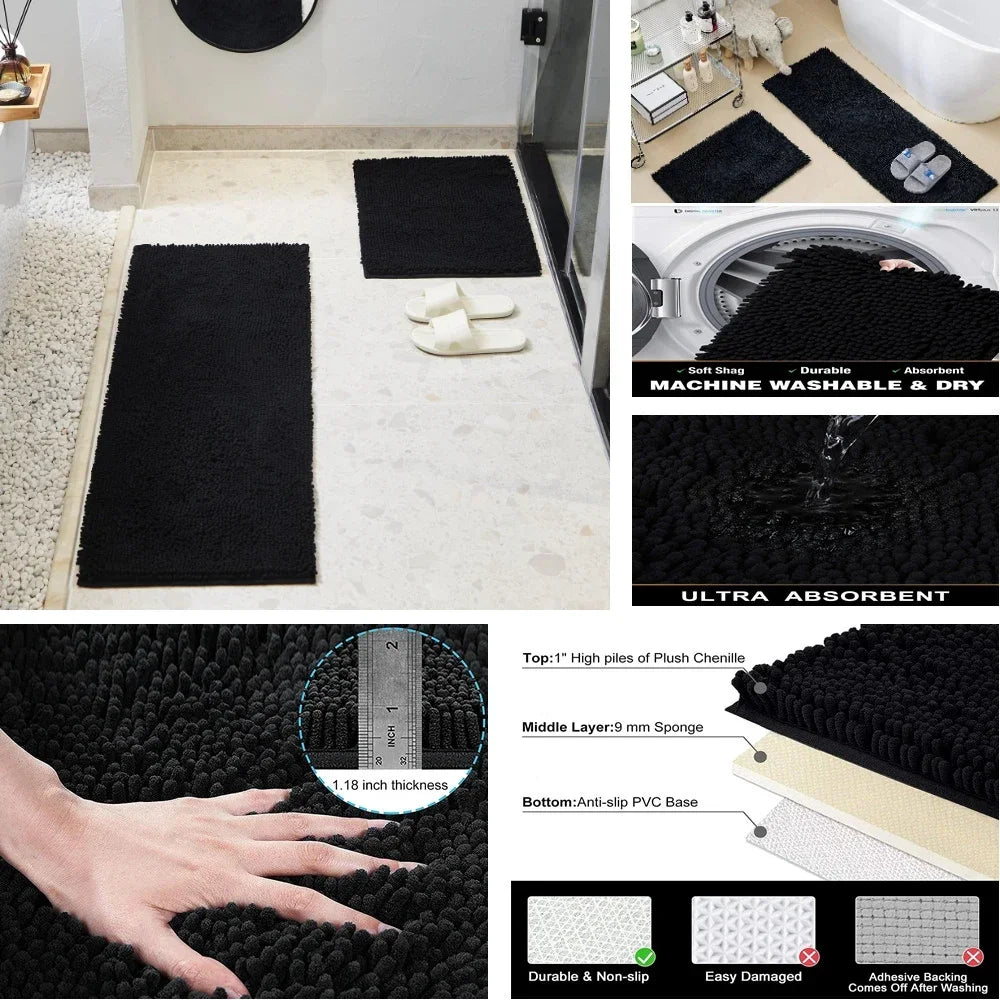 Chenille Soft Plush Bath Mat Super Absorbent Washable Non Slip Bathroom Comfortable Carpet for Shower Toilet Doormat Floor Rugs Peaceful Pleasures Health and Wellness