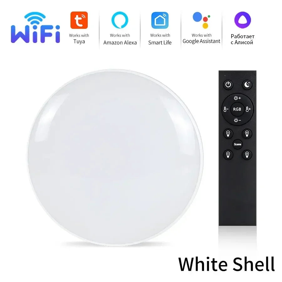 220V Tuya WiFi Smart Ceiling Light with RF 2.4G Remote Smart Life APP Alexa Google Home Voice Control 24W Round LED Ceiling Lamp Peaceful Pleasures Health and Wellness white lamp remote