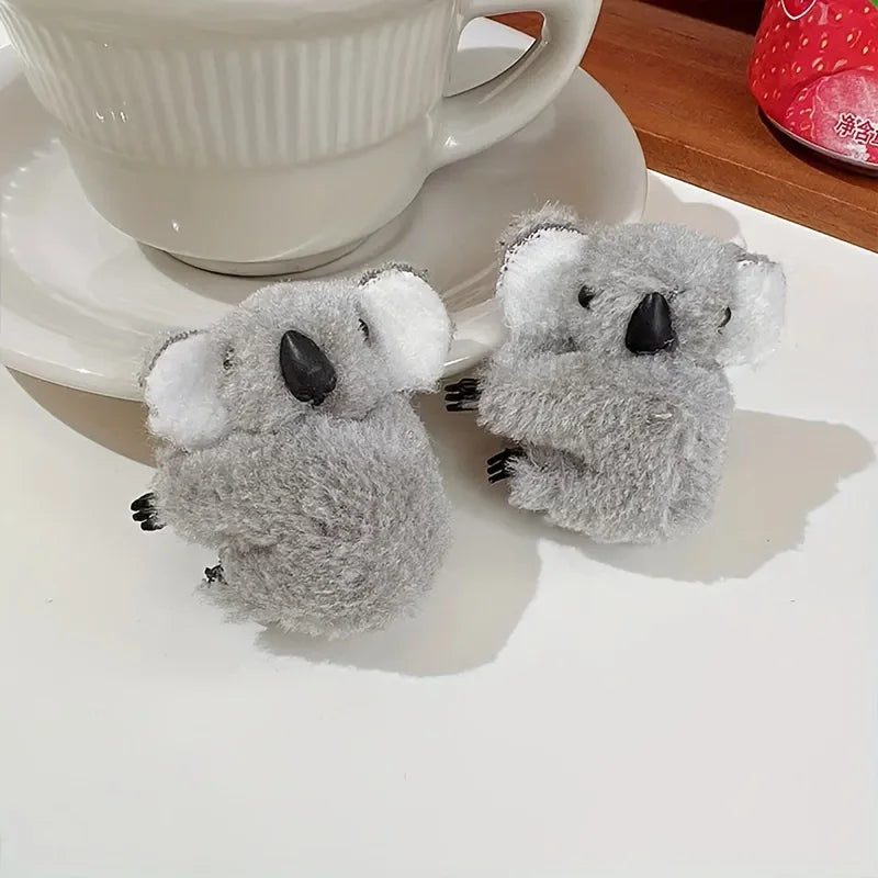 Plush Koala Hair Clips – Set of 2 Cute Animal Barrettes Hair Accessories Peaceful Pleasures Health and Wellness gray