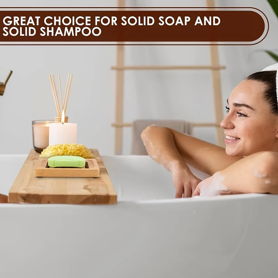Bamboo Soap Holder for Shower & Kitchen Sink – Eco-Friendly Wooden Tray (1-2 Pcs)