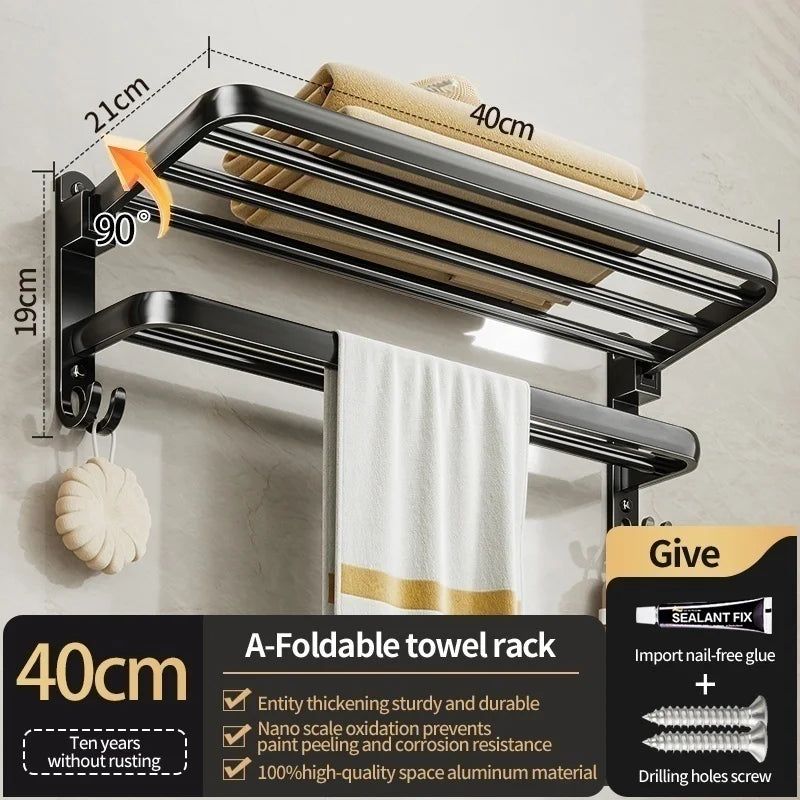 No-Drill Wall Mounted Bathroom Hardware Set | Towel Rack & Hook