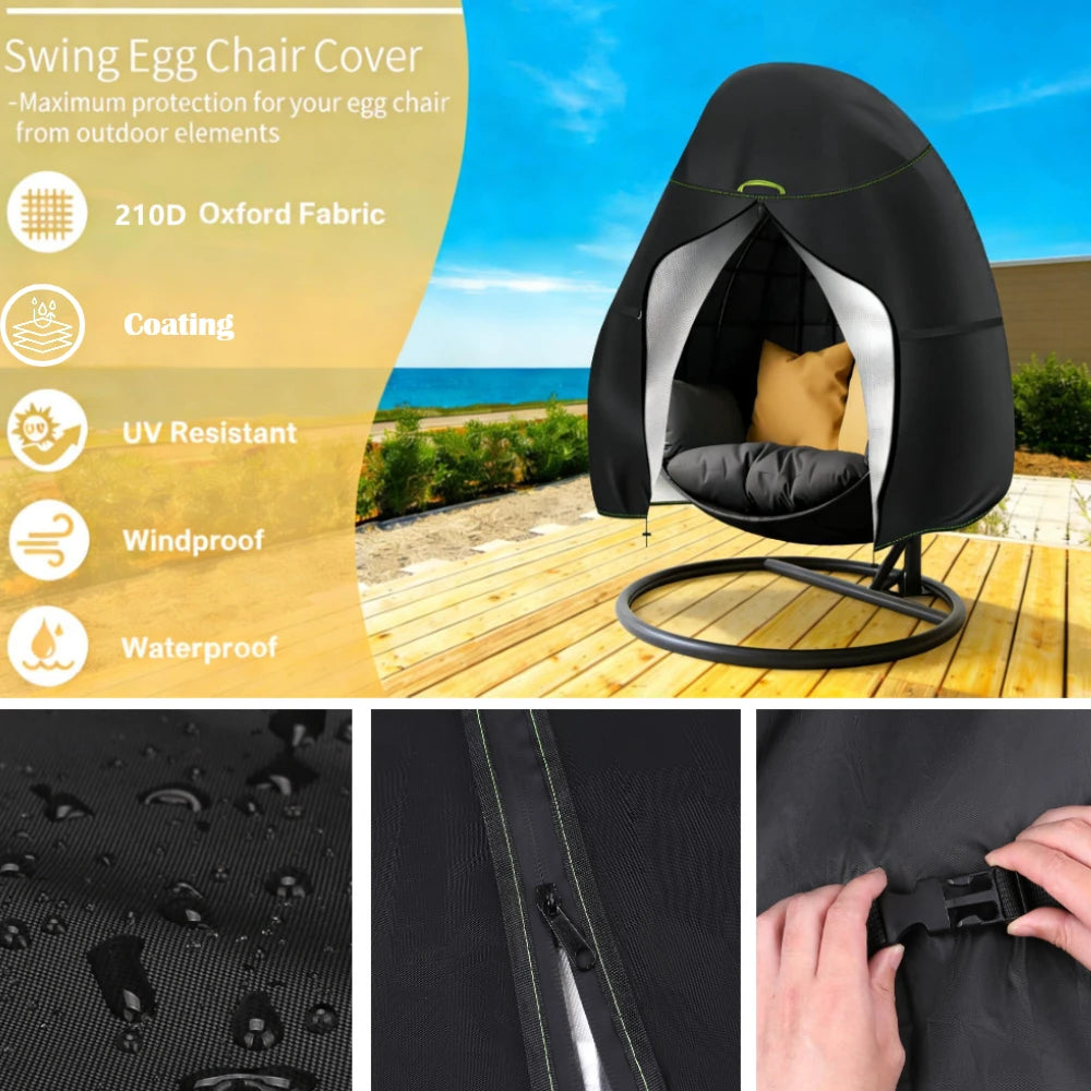 Egg Chair Cover Waterproof 210D Outdoor Patio Rattan Hanging Cocoon Swing Chair Protector Oxford Fabric Anti-UV For 1/2 Seat Peaceful Pleasures Health and Wellness