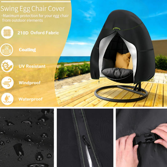 Egg Chair Cover Waterproof 210D Outdoor Patio Rattan Hanging Cocoon Swing Chair Protector Oxford Fabric Anti-UV For 1/2 Seat Peaceful Pleasures Health and Wellness