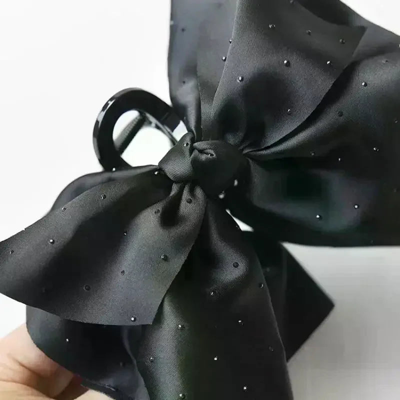 Black Large Bow Hair Claw Clip – Elegant Shark Clip for Women