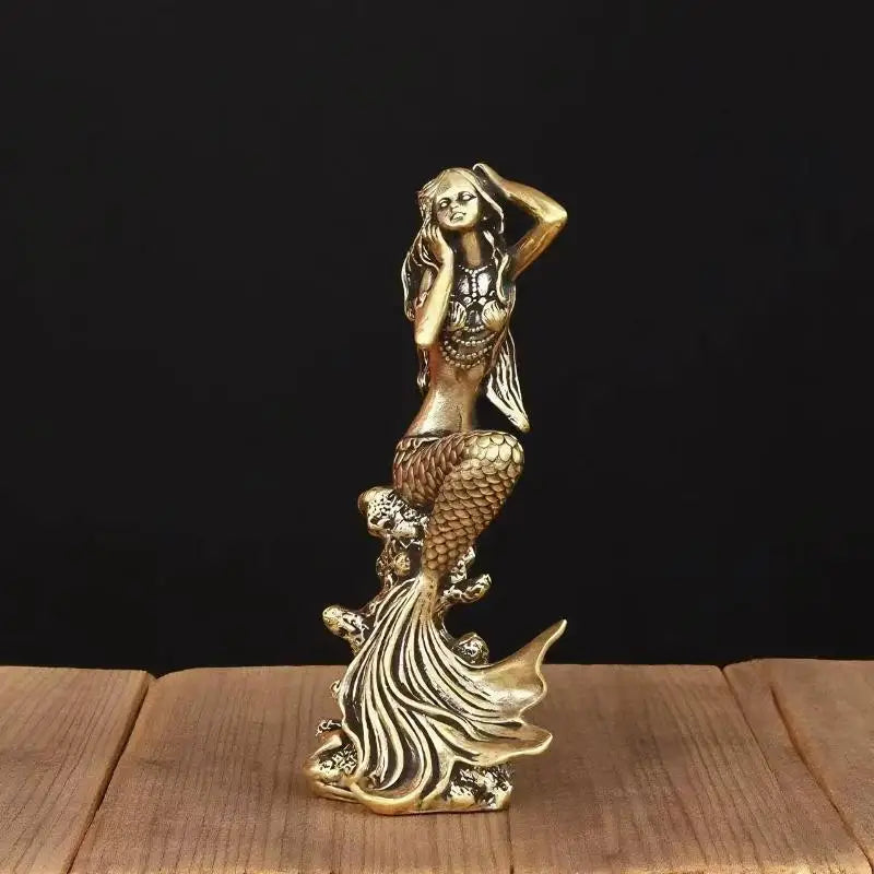 Mini Brass Mermaid Figurine | Princess Statue Home Décor Gift