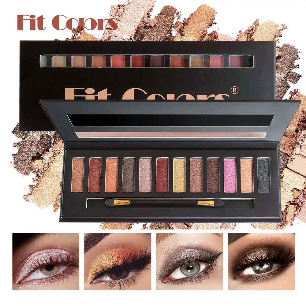 Fit Colors 12-Shade Eyeshadow Palette – Blush, Highlight & Contour